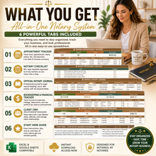 Load image into Gallery viewer, All-in-One Notary Business Spreadsheet (Clients, Income, Journal + More)