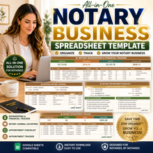 Load image into Gallery viewer, All-in-One Notary Business Spreadsheet (Clients, Income, Journal + More)