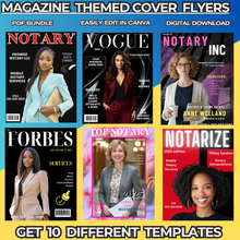 Load image into Gallery viewer, Get 10 Magazine-Themed Notary Flyers- edit in canva