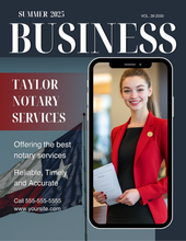 Load image into Gallery viewer, (TEXAS NOTARIES) Get 10 editable MAGAZINE THEMED COVER FLYERS- edit in canva (AND) Get a FREE notary business spreadsheet