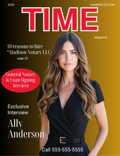 Load image into Gallery viewer, (TEXAS NOTARIES) Get 10 editable MAGAZINE THEMED COVER FLYERS- edit in canva (AND) Get a FREE notary business spreadsheet