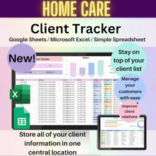 Load image into Gallery viewer, Home Care Client Tracker for (Google Sheets & Microsoft Excel)