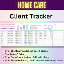 Load image into Gallery viewer, Home Care Client Tracker for (Google Sheets & Microsoft Excel)