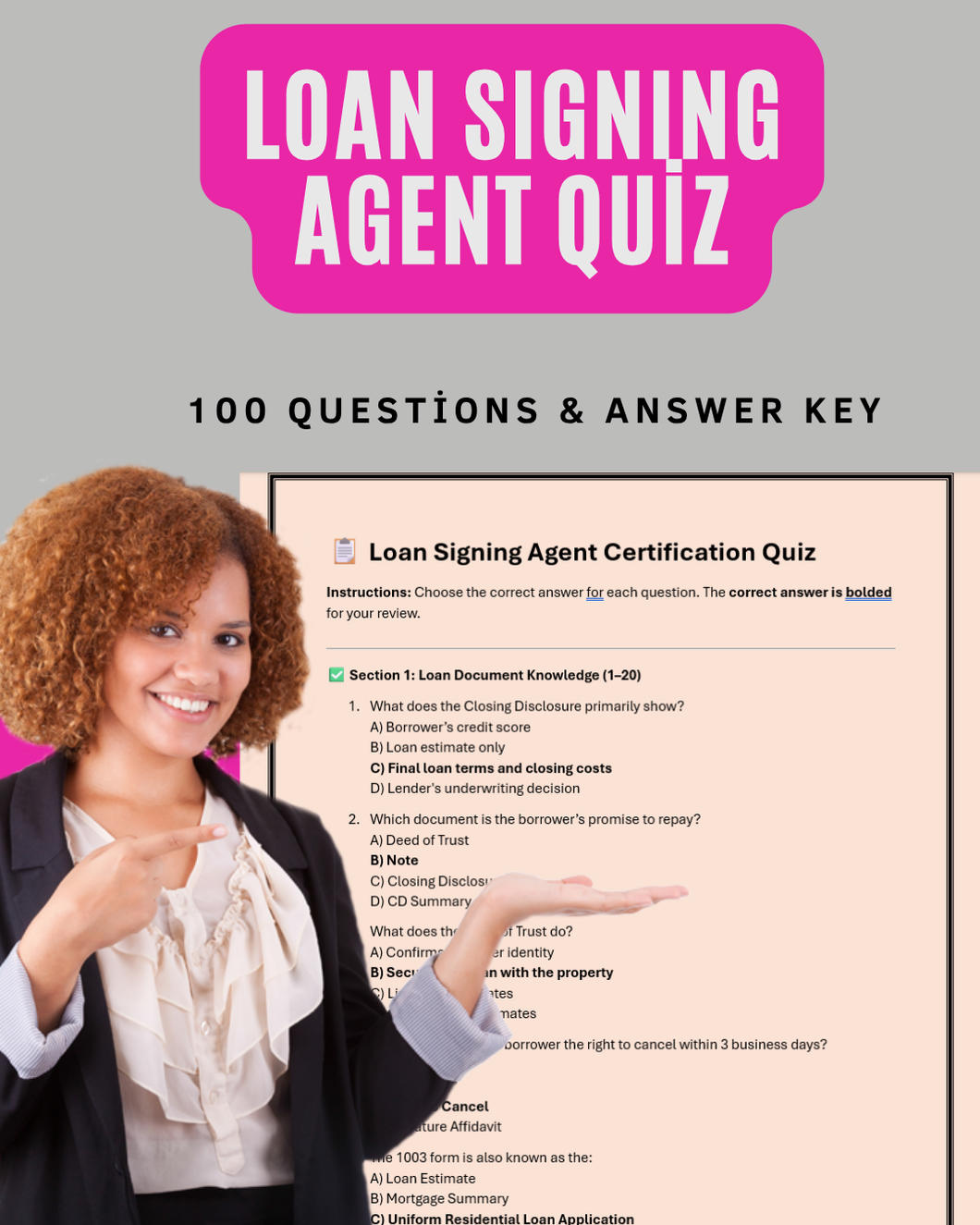 📋 Loan Signing Agent Certification Quiz (100 Questions + Answer Key)