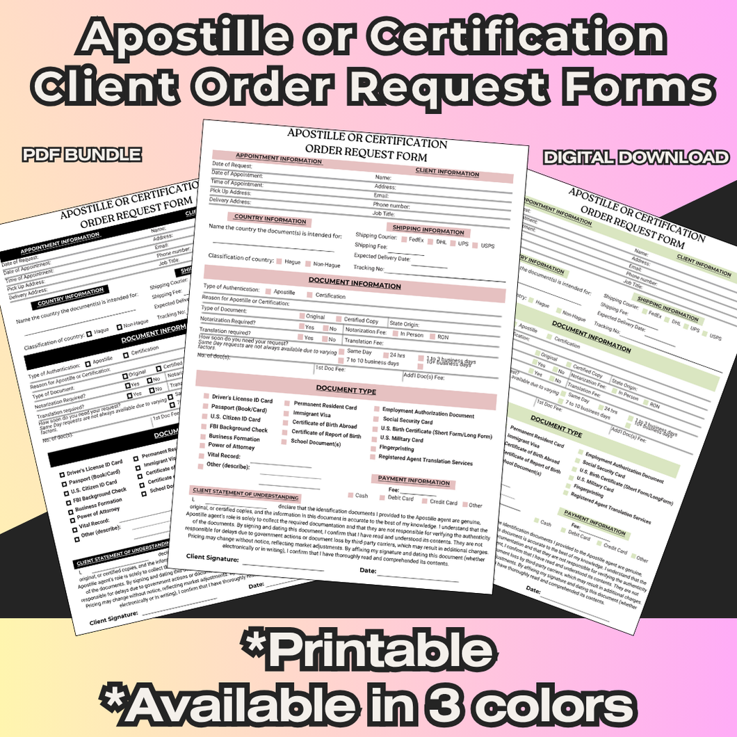 Apostille Client Order Request Forms
