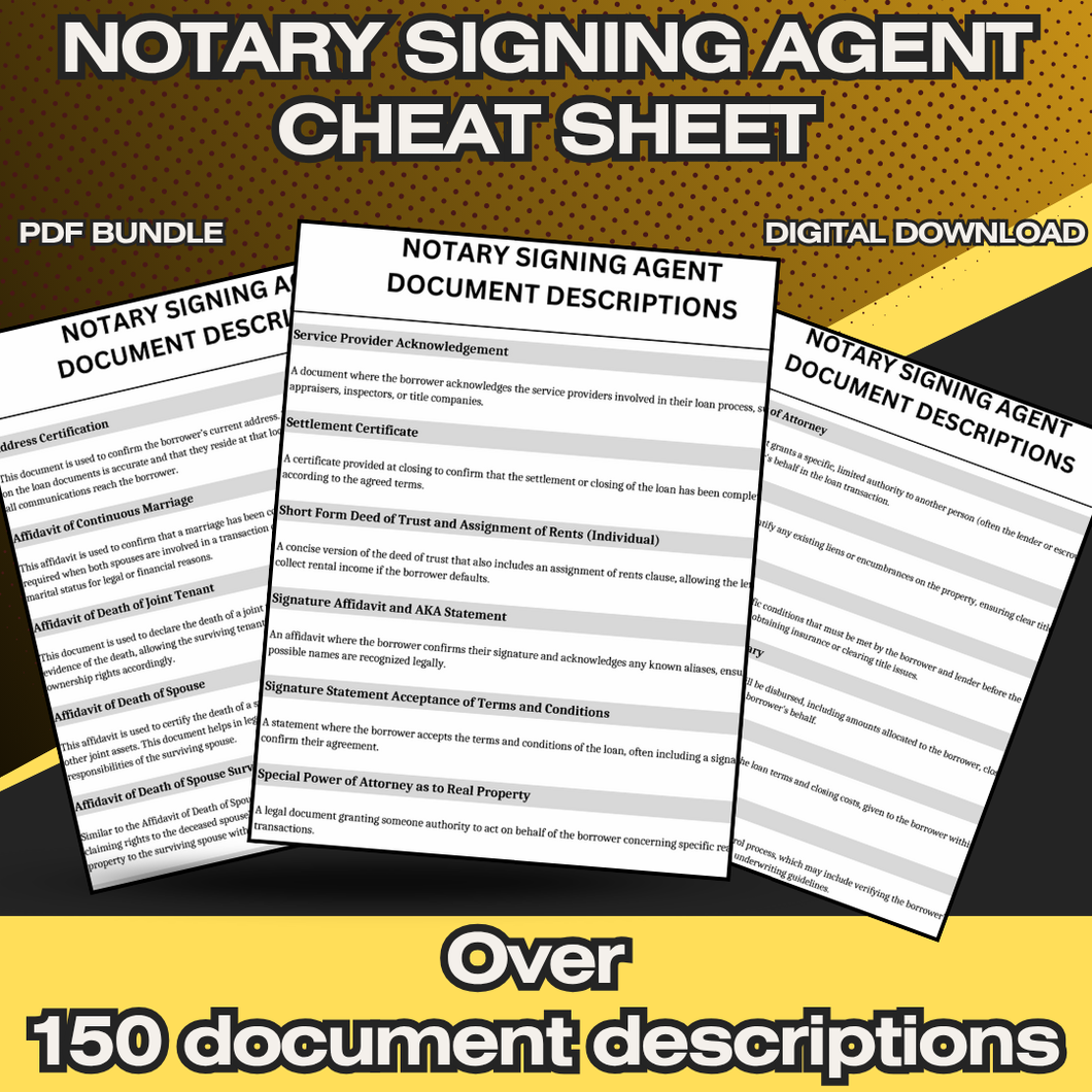 150+ Notary Document Agent Signing Descriptions