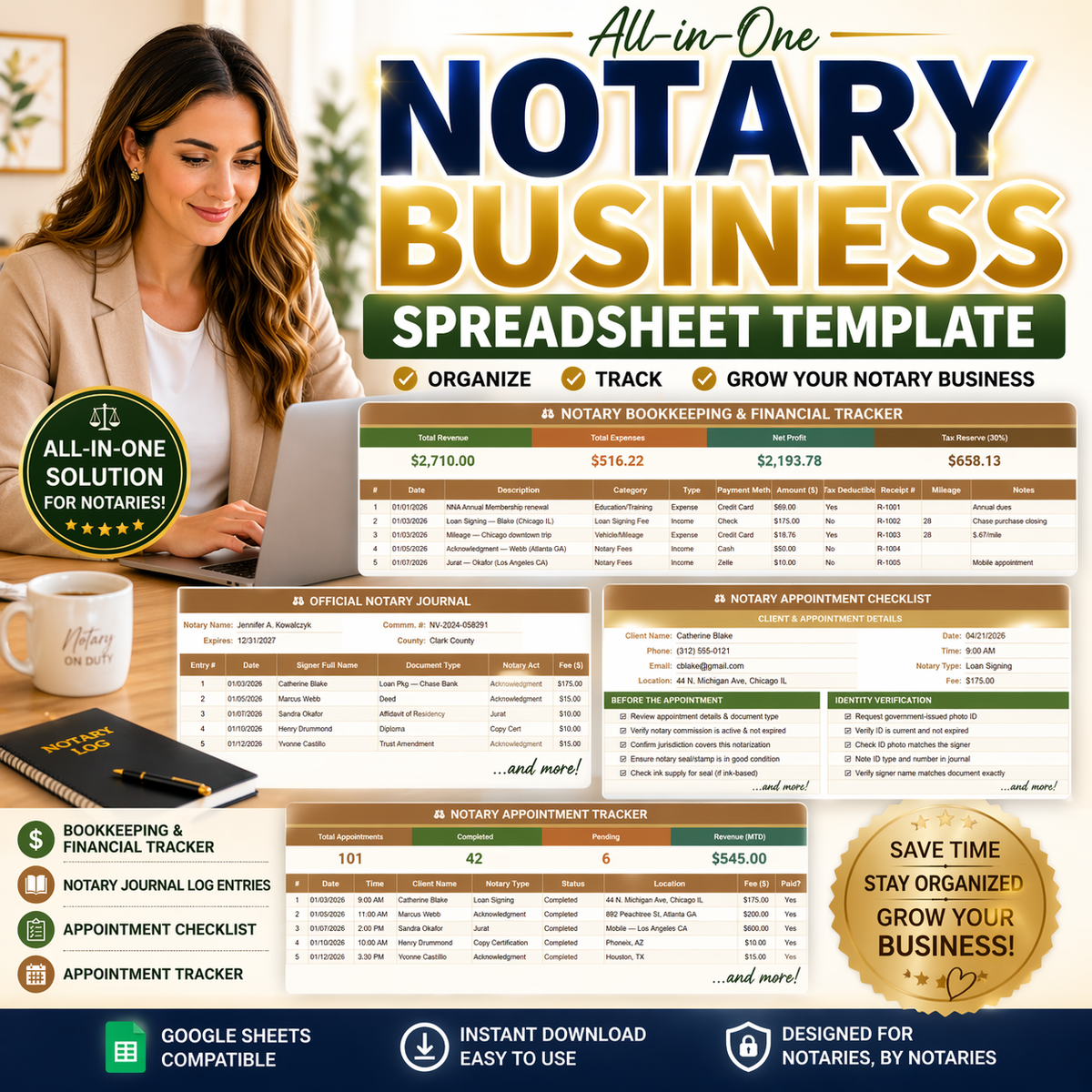 The All-in-One Notary Business Spreadsheet – Clients, Income & Journal ...