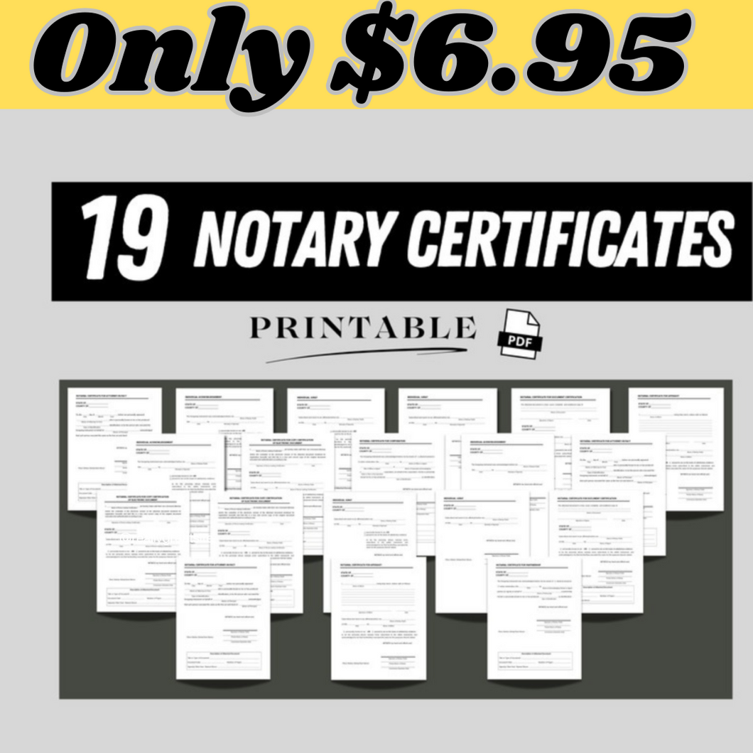 Notary Certificate Bundle – Editable + Print-Ready (19 Templates)