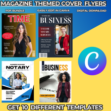 Load image into Gallery viewer, (SALE TODAY) Get 10 editable MAGAZINE THEMED COVER FLYERS- edit in canva
