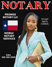 Load image into Gallery viewer, (TEXAS NOTARIES) Get 10 editable MAGAZINE THEMED COVER FLYERS- edit in canva (AND) Get a FREE notary business spreadsheet

