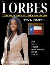 Load image into Gallery viewer, (TEXAS NOTARIES) Get 10 editable MAGAZINE THEMED COVER FLYERS- edit in canva (AND) Get a FREE notary business spreadsheet
