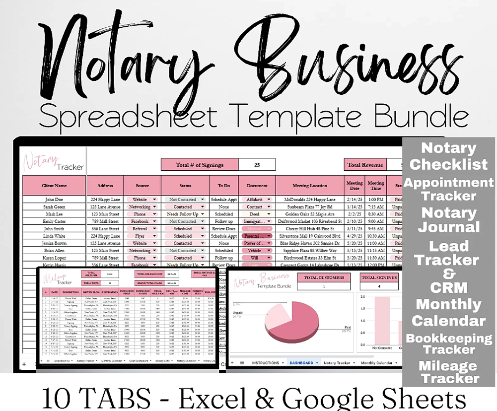 Notary Business Spreadsheet Bundle