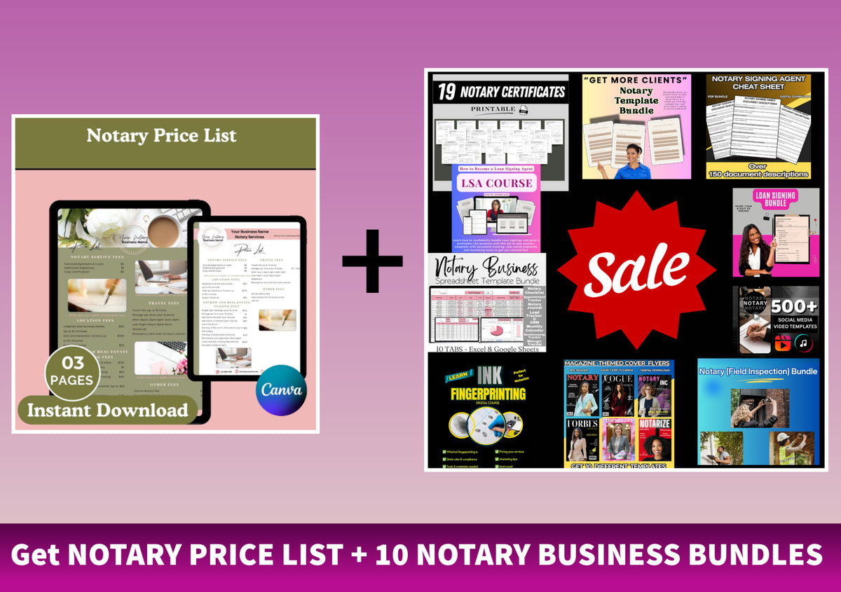 (TODAY ONLY SALE) Notary Price List Template & 10 NOTARY BUSINESS BUND ...