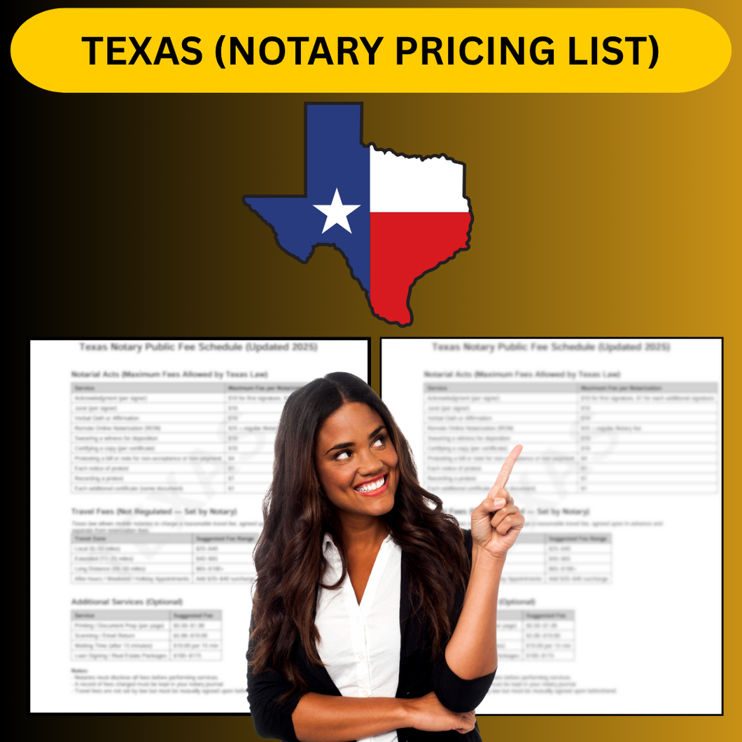 TEXAS NOTARY PRICING LIST
