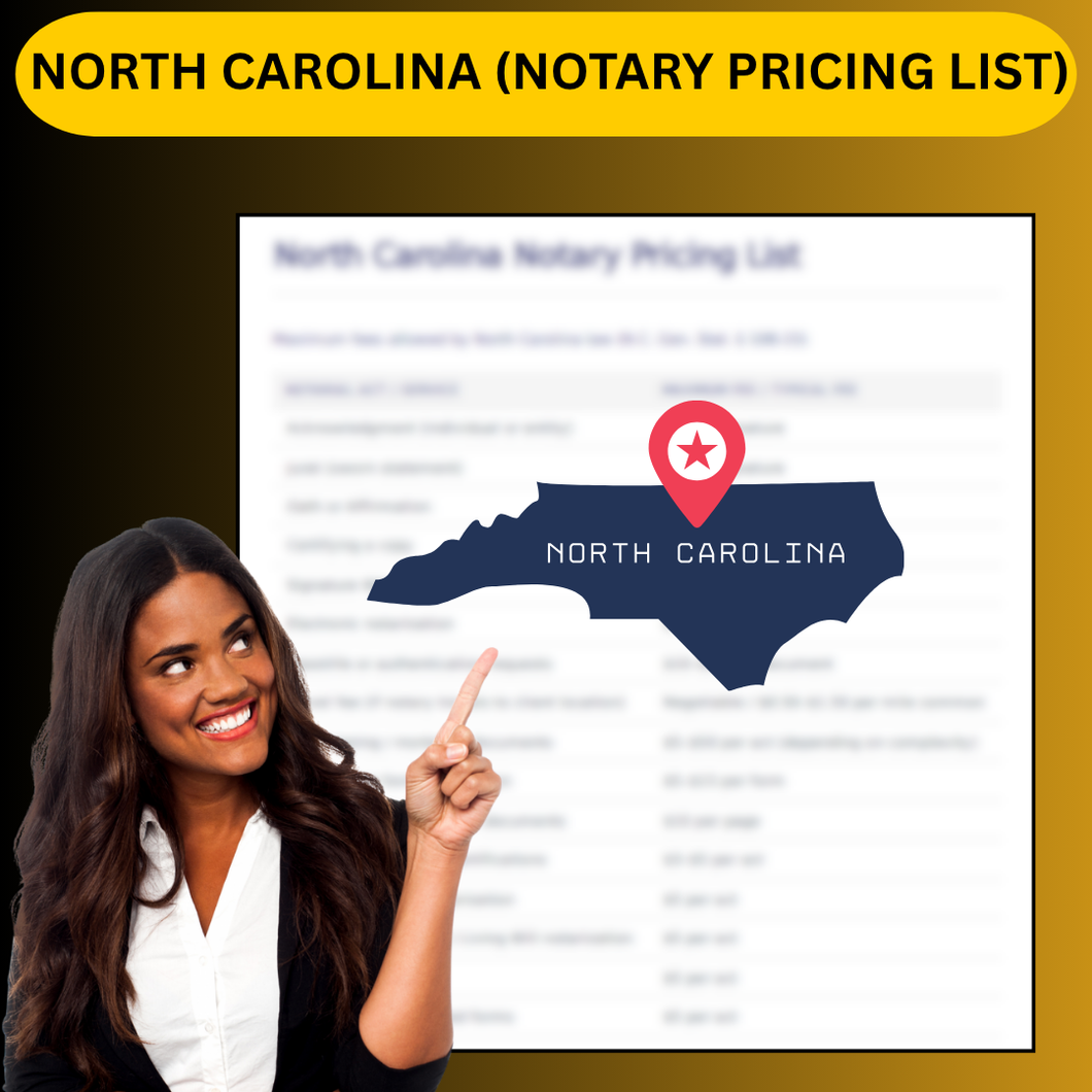 NORTH CAROLINA NOTARY PRICING LIST