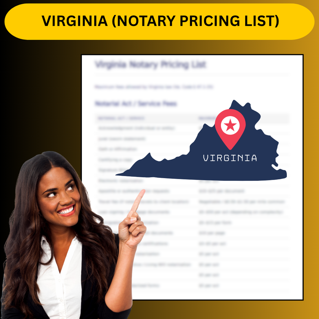 VIRGINIA NOTARY PRICING LIST