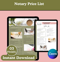 Load image into Gallery viewer, (TODAY ONLY SALE) Notary Price List Template &amp; 10 NOTARY BUSINESS BUNDLES
